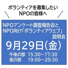 NPOアンケート調査報告会とNPO向け「ボランティアウェブ」説明会